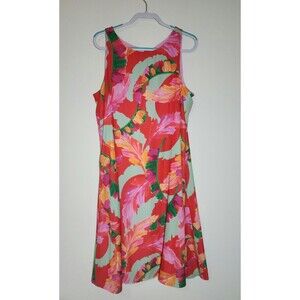 Chico's Sleeveless Midi A-Line Dress Red Green Orange Floral Colorful Sz 3/US 16